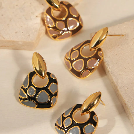 Geometric glazed enamel leopard print earrings fashionable and elegant accessories - V.I.P Digital Presence