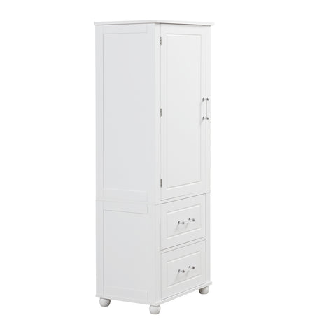 Tall bathroom storage cabinet with two drawers and adjustable shelves for independent storage - V.I.P Digital Presence