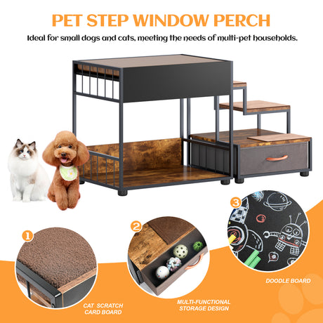 et Step Window Perch,Bunk Beds Window Perch for Dogs Bedside Lounge Elevated Dog Bed Multi-Level Platform with sponge Vintage - V.I.P Digital Presence