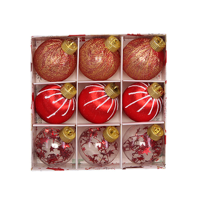 Christmas balls, silk balls, winding balls, painted balls, 8cm, 9pcs, boxed Christmas decorations - V.I.P Digital Presence