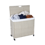 Laundry Hamper With Lid PE Rattan Powder Coating Frame Clothes Hampers with 02 Removable Bags, Wheels, 160L, Grey Color - V.I.P Digital Presence