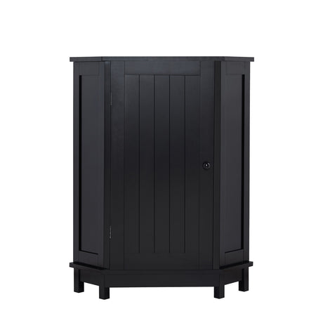Black Bathroom Cabinet Triangle Corner Storage Cabinet with Adjustable Shelf Modern Style MDF Board - V.I.P Digital Presence
