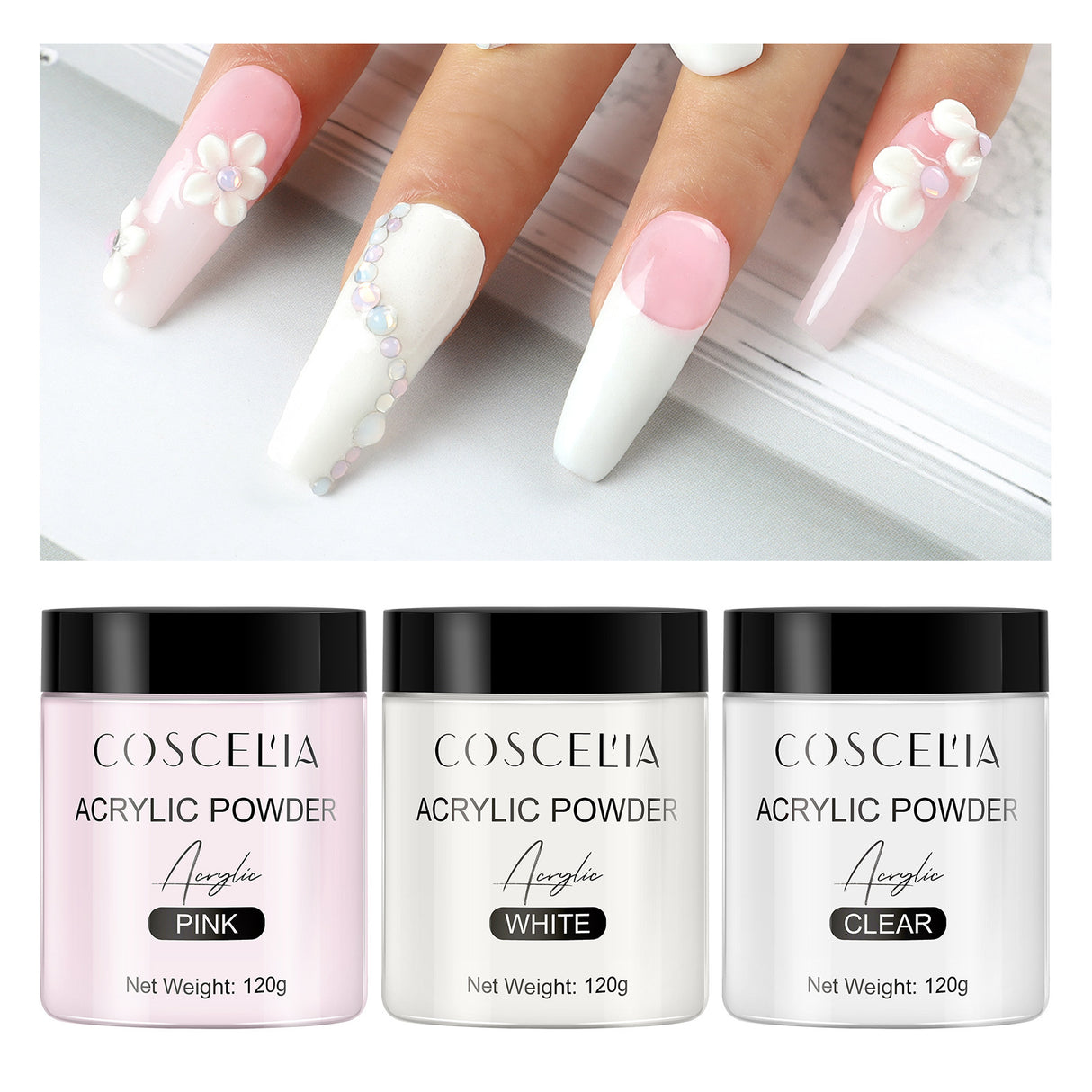 COSCELIA New 120g White Powder Transparent Crystal Powder 150ML Crystal Liquid Nail Shop Nail Tool Set - V.I.P Digital Presence