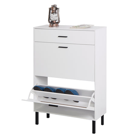Independent shoe rack storage box with drawers and metal legs, modern shoe cabinet with 2 flippable drawers - V.I.P Digital Presence