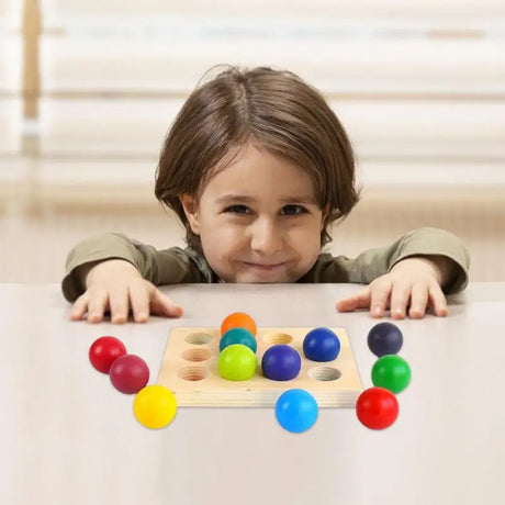 Montessori Rainbow Sorting Ball 12 Color Matching Board Color Recognition Wooden Toy - V.I.P Digital Presence