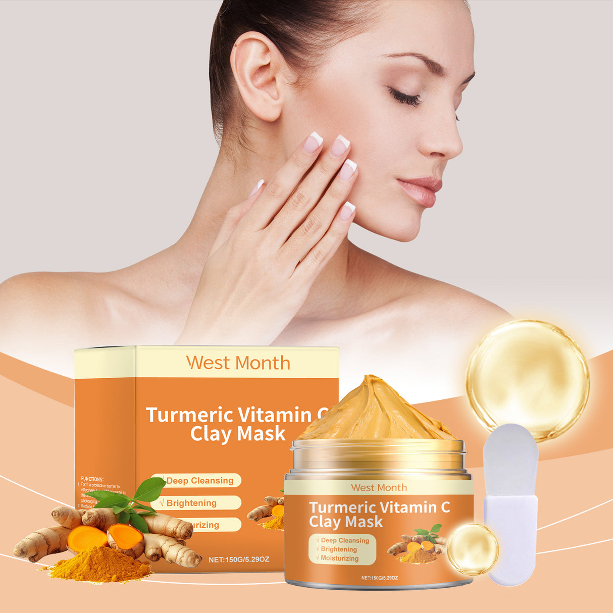 Turmeric Vitamin C Mud Film Refreshing Moisturizing Improve Darkness Clean Oil Control Reduce Acne