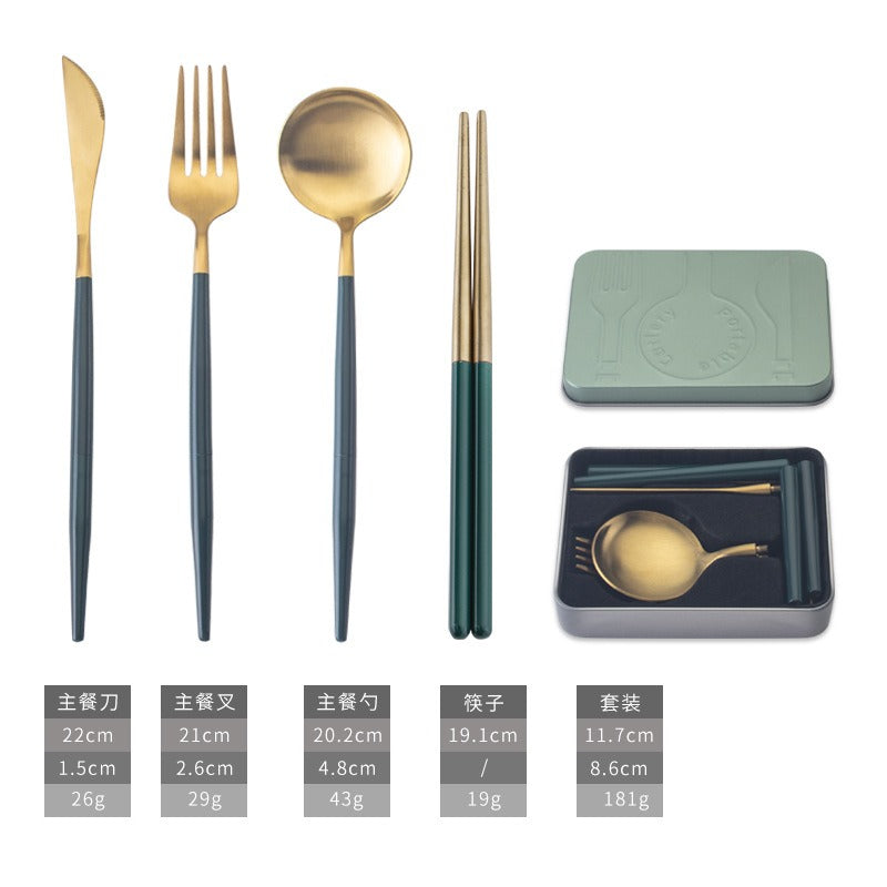 304 stainless steel portable tableware steak knife fork spoon chopsticks detachable folding tableware set - V.I.P Digital Presence