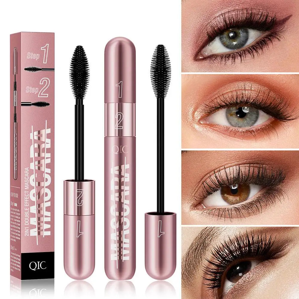Double Head Black Mascara Waterproof Lengthens Extension Eyelashes Non-smudge Lengthening Volume 5D Silk Fiber Mascara Cosmetics - V.I.P Digital Presence