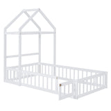 Wooden Twin Size Children's Bed with Detachable Headboard and Integrated Clothes Drying Rack, White - V.I.P Digital Presence