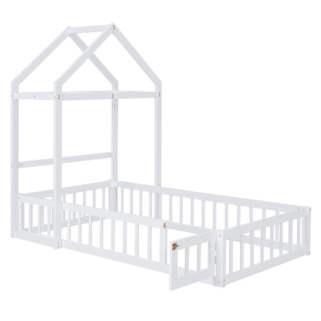 Wooden Twin Size Children's Bed with Detachable Headboard and Integrated Clothes Drying Rack, White - V.I.P Digital Presence