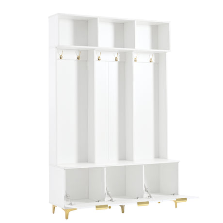 Large storage hall tree with bench, multifunctional storage platform, luxury clothes hanger equipped with 6 gold hooks - V.I.P Digital Presence