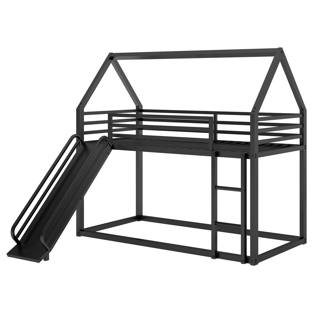 Twin over Twin House Bunk Bed with Ladder and Slide,Black - V.I.P Digital Presence