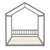 Queen Size Wooden House Bed with Headboard Gray