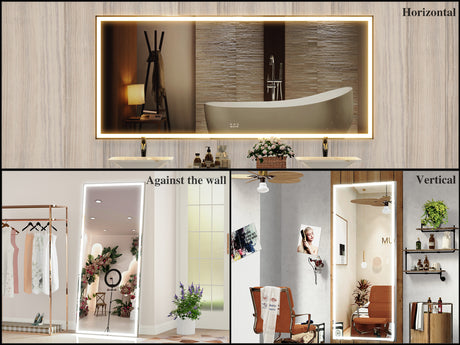 72X32 inch large LED bathroom mirror wall mounted mirror with 3 color modes, aluminum frame wall mounted light, full body mirror - V.I.P Digital Presence
