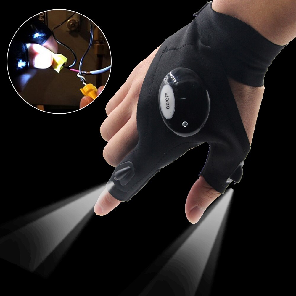 1 Pair Right and Left Multifunctional Gloves Outdoor Hiking Fingerless Gloves with LED Light Waterproof Flashlight Gloves - V.I.P Digital Presence