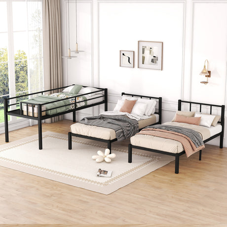 Twin over Twin & Twin Bunk Beds for 3, Twin XL over Twin & Twin Bunk Bed Metal Triple Bunk Bed, Black - V.I.P Digital Presence