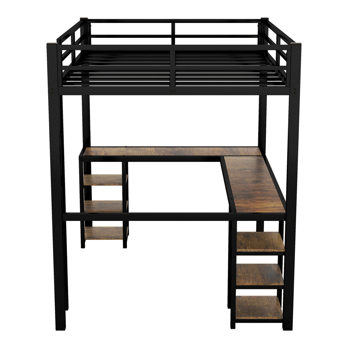 Full metal loft bed with desk and shelf, loft bed with ladder and guardrail, bedroom loft bed frame, black - V.I.P Digital Presence