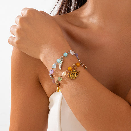 Fashionable and versatile peach heart turquoise bracelet, irregular alloy multi-element shell bracelet - V.I.P Digital Presence