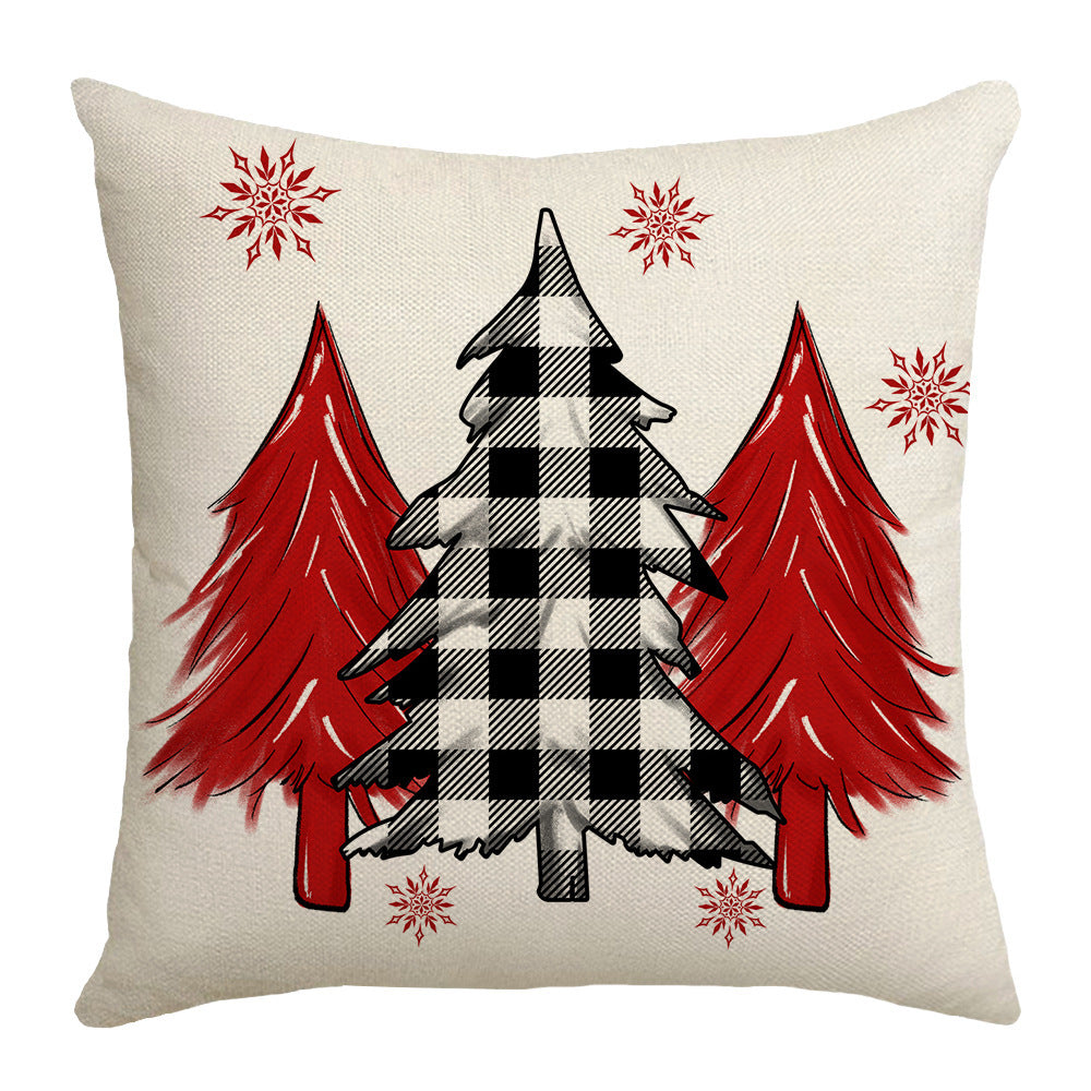 Grid Christmas linen pillowcase, Christmas tree snowflake home decoration pillowcase, sofa cushion pillowcase - V.I.P Digital Presence