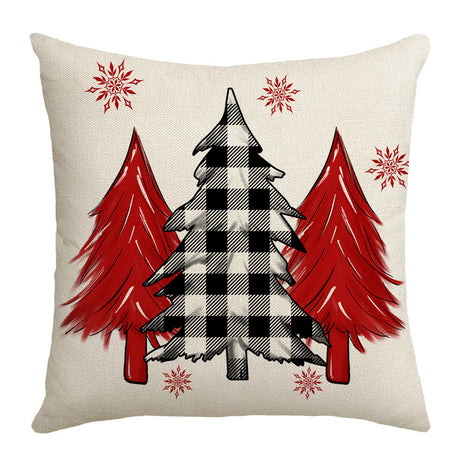 Grid Christmas linen pillowcase, Christmas tree snowflake home decoration pillowcase, sofa cushion pillowcase - V.I.P Digital Presence