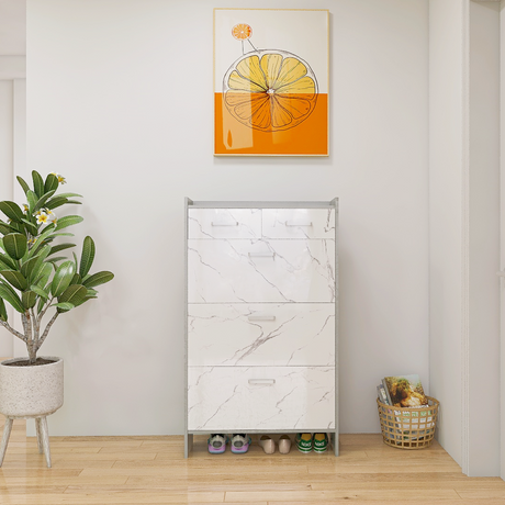 High Glossy Marble Color Doors Shoe Rack 3 Doors Shoe Cabinet With 2 Drawers - V.I.P Digital Presence
