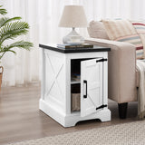 Farmhouse tea table bedside table rectangular farmhouse tea table with barn door and adjustable storage rack, white - V.I.P Digital Presence