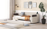 Twin Size Upholstery Daybed with Storage Arms  Trundle and USB Design Beige