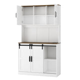 Farmhouse Bar Cabinet with Sliding Barn Door, Large Kitchen BuffetRustic Coffee Bar Sideboard Table,White - V.I.P Digital Presence