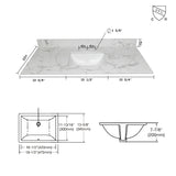 Montary 43x22 bathroom stone vanity top engineered stone carrara white marble color with rectangle undermount ceramic sink and 3 faucet hole with back splash