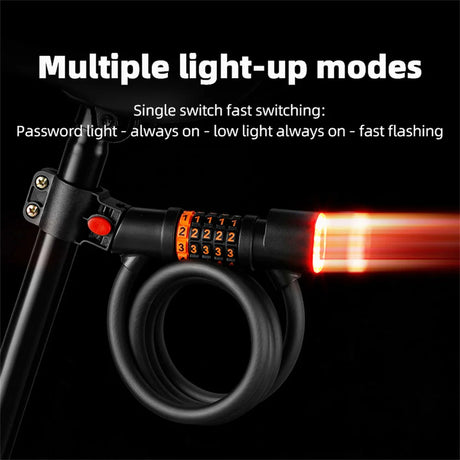 1.2M/1.8M Bike Lock Anti-theft 5 Digit Combination Password Security Lock With LED Light MTB Road Bike Steel Cable Bicycle Lock - V.I.P Digital Presence