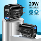 PD20W Mobile Fast Charging Charger 5V4A US, European, and British Standard Speed Matching Device PD+QC3.0 Travel Charging Head - V.I.P Digital Presence