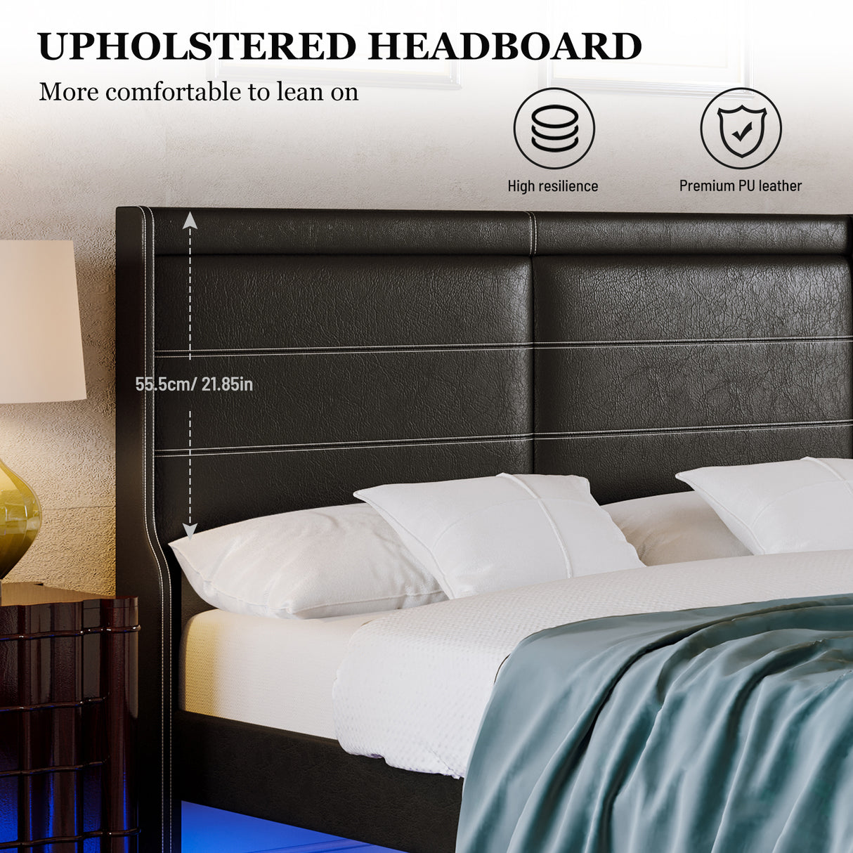 Stylish Queen Size PU Leather Upholstered Bed Frame Platform Bed Black - V.I.P Digital Presence