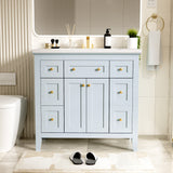 36 inch bathroom vanity with resin sink combination set with 6 drawers and 2 cabinets, storage cabinet vanity set, light blue - V.I.P Digital Presence