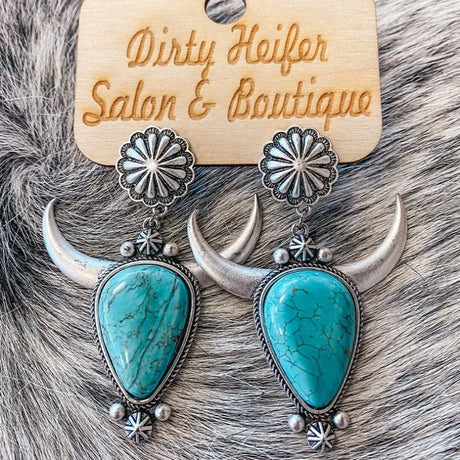 Artificial Turquoise Alloy Cow Head Earrings - V.I.P Digital Presence