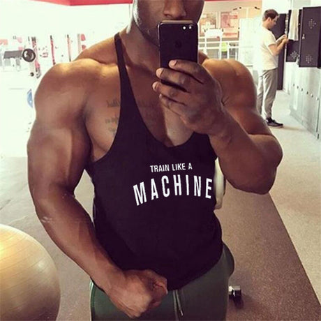 Bodybuilding and fitness vest printed with fine straps deep digging weightlifting pure cotton vest training suit - V.I.P Digital Presence