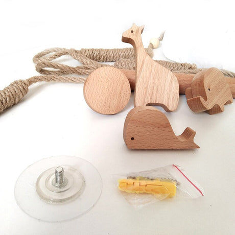 Nordic Indoor Wooden Solid Wood Hemp Rope Animal Tissue Holder Children's Room Decoration Wall Hanger Hemp Rope Hook Toilet Paper Holder - V.I.P Digital Presence
