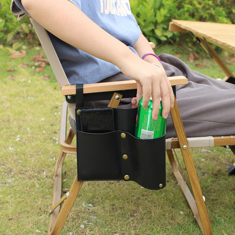Camping chair leather storage bag mobile phone beer beverage storage bag outdoor chair side bag miscellaneous storage - V.I.P Digital Presence