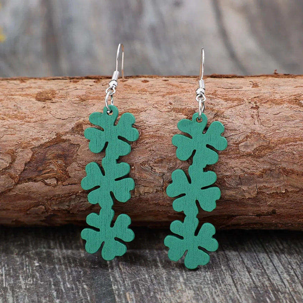 Lucky Clover Wooden Dangle Earrings - V.I.P Digital Presence