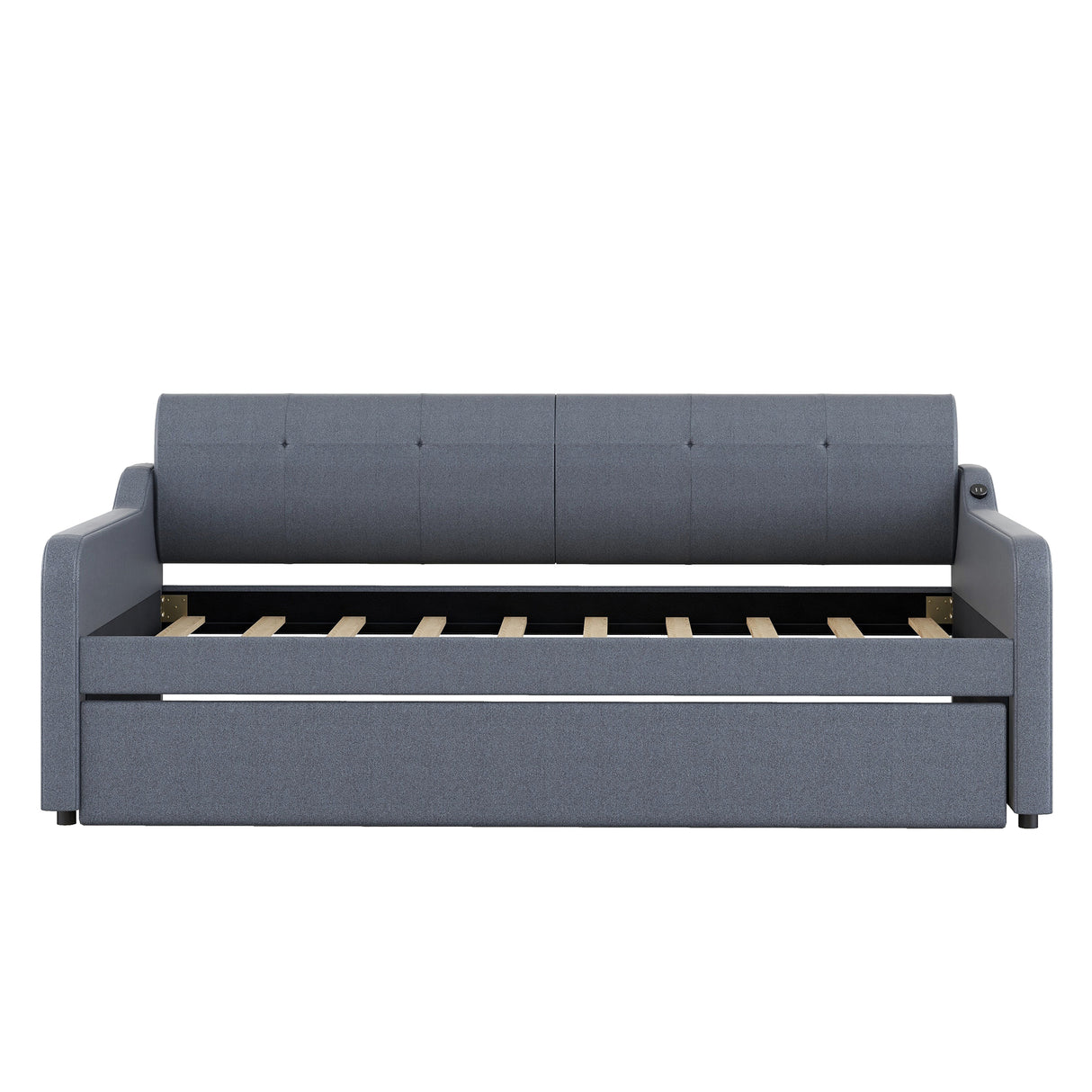 Twin Size Upholstery DayBed with Trundle and USB Charging Design Trundle can be flat or erected Gray - V.I.P Digital Presence