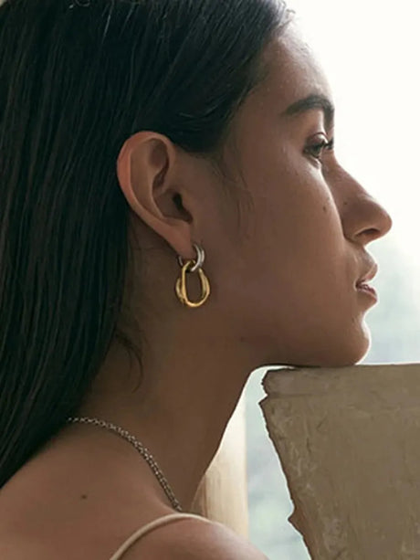 18K Gold-Plated Stainless Steel Contrast Asymmetrical  Earrings - V.I.P Digital Presence