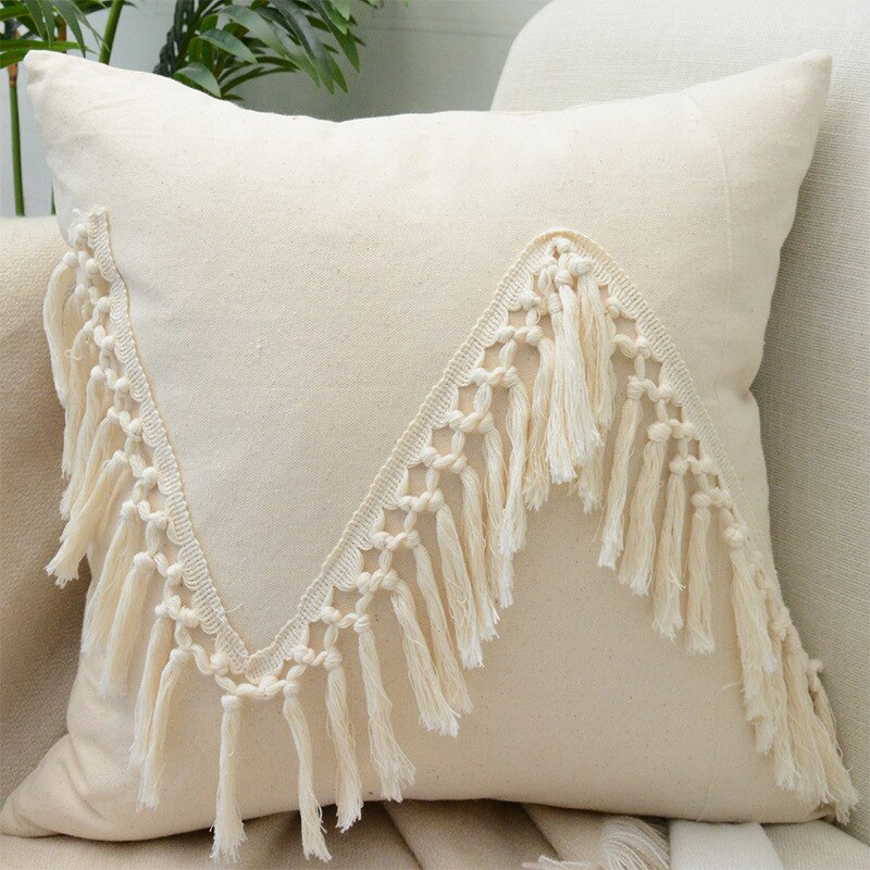 Tassels Cushion Cover 45x45cm Beige White Pillow Covers Decorative Pillow Case Square Home Boho Decor Macrame Pillowcase - V.I.P Digital Presence