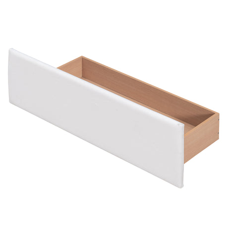 Upholstered Platform Bed with Classic Headboard and 4 Drawers No Box Spring Needed Linen Fabric Queen Size White - V.I.P Digital Presence