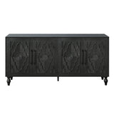 Carved Flower Door Large Storage Cabinet With Metal Handle Suitable For Living Room, Kitchen, Entryway(BLACK) - V.I.P Digital Presence