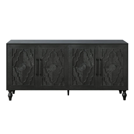 Carved Flower Door Large Storage Cabinet With Metal Handle Suitable For Living Room, Kitchen, Entryway(BLACK) - V.I.P Digital Presence
