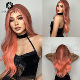 Long Curly Hair 24inch Women's Wig Set In The Middle Part Orange Pink - V.I.P Digital Presence