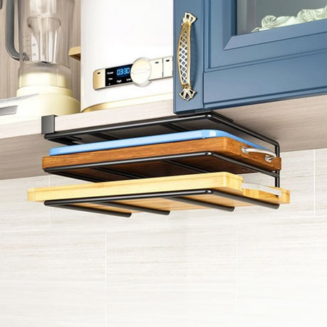 Under - Cupboard Hanging Organizer: Hooks for Paper Towels, Rags, Plus Shelf for Cutting Boards & Pot Covers - V.I.P Digital Presence