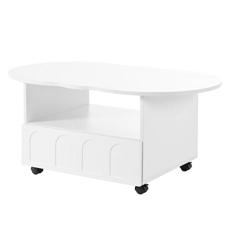 ON-TRANS flexible cream style coffee table with 2 brake wheels, drawers, large storage space, white, 39.37 '' x 23.6 '' - V.I.P Digital Presence