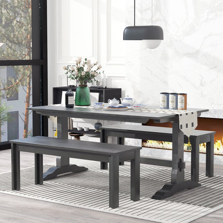 TREXM 3-piece retro cutlery set, rectangular stand table, and 2 wooden stools for 4 people (gray) - V.I.P Digital Presence