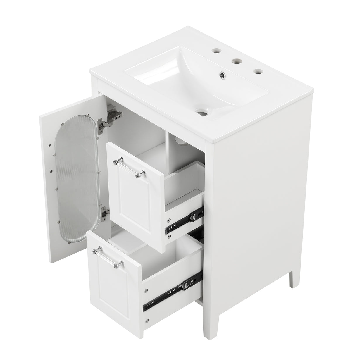 24" Bathroom Vanity with Sink, Bathroom Vanity Cabinet with Two Drawers and Door, Adjustable Shelf, Solid Wood and MDF, White - V.I.P Digital Presence