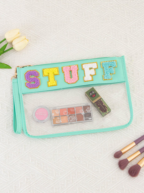 Snack sac de rangement transparent PVC zip pochette broderie lettre Hand Makeup Pack portable pu sac de toilette étanche - V.I.P Digital Presence